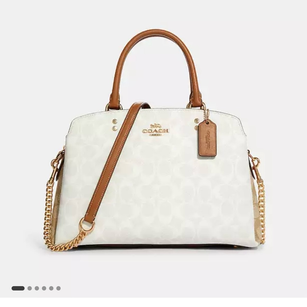 Coach Lillie Caryall Handbag with hold chain straps in Bocked Signature Canvas